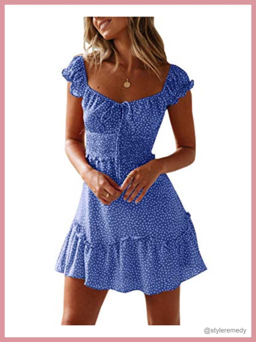 YOBECHO Women Summer Sundress Cap Sleeve Sweetheart Neck Print Mini Dress